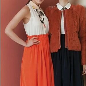 Anthropologie Postmark Ivory/Orange Colorblocked Shirt Dress Size 6 $128 NWT